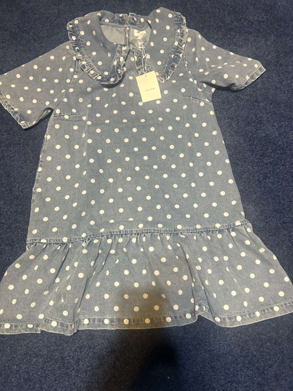 NWT Women’s Blue Polka Dot Ruffle Collar Dress